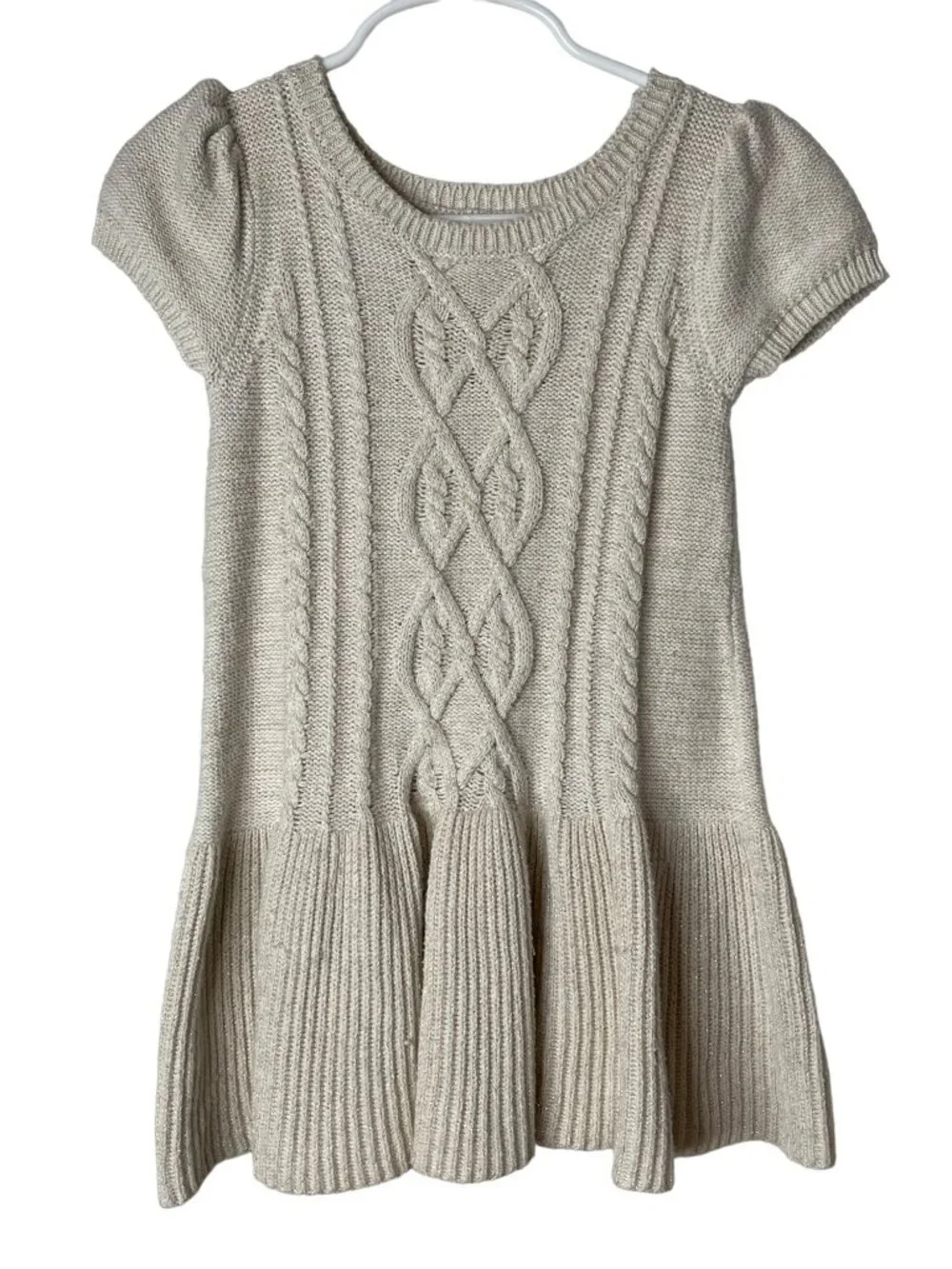 Gymboree Girls 2T Cable Knit Sweater Dress Beige Gold Short Sleeve